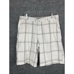 O'Neal Board Shorts Size 34 White with Gray Strips 11" Rise 10.5" Inseam